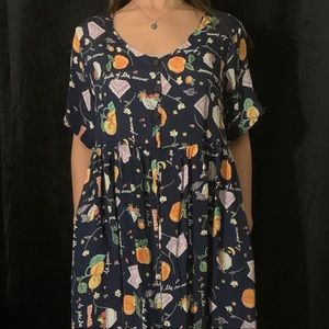 Fruits of the summer dress; button-up